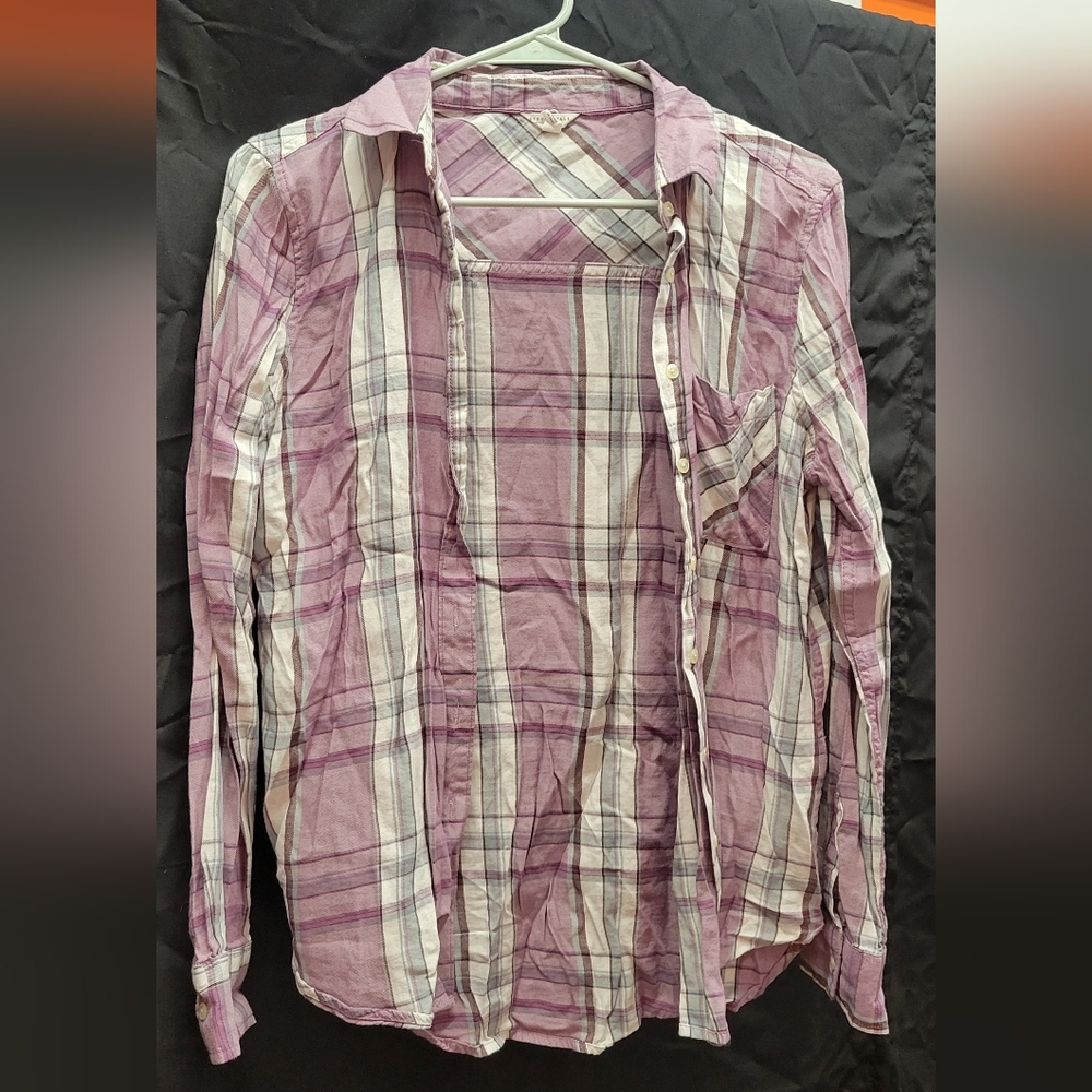 Purple Plaid Soft Flannel Button Down - Aeropostale - Medium